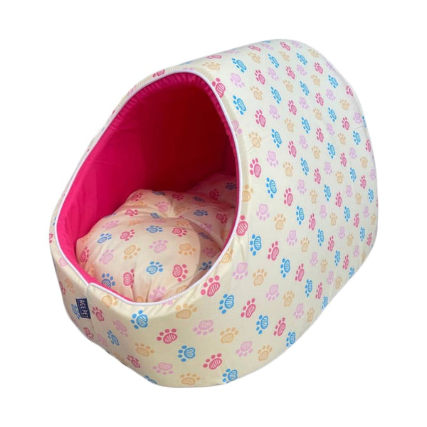 ACE PET Colourful Paws Yellow Igloo Dog Bed Pawpy Kisses