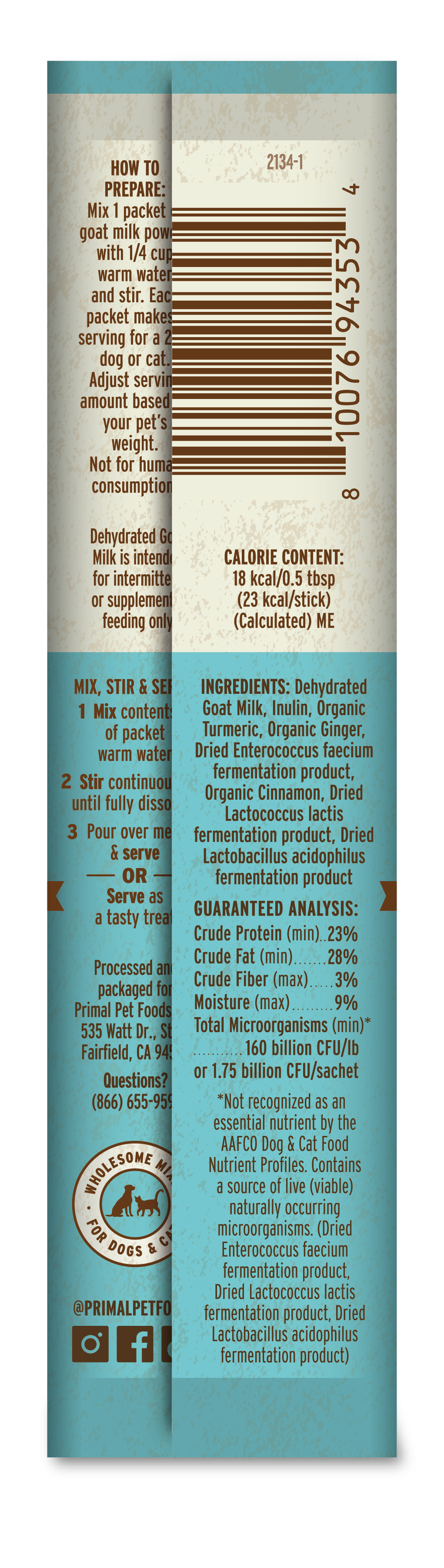 Primal Dog & Cat Dehydrated Goat Milk with Probiotics 1.8oz (10 Sachets)