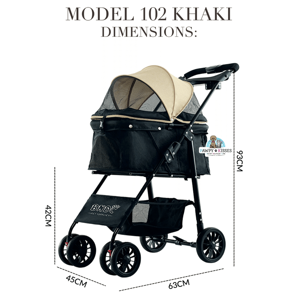 BNDC Pet Stroller 102 (Khaki) For Dogs & Cats For Less Than 10kg