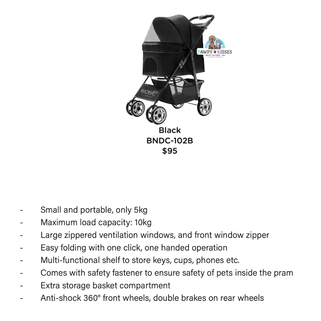 BNDC Pet Stroller 102 (Black) For Dogs & Cats Below 5kg