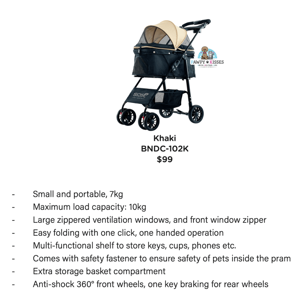 BNDC Pet Stroller 102 (Khaki) For Dogs & Cats For Less Than 10kg