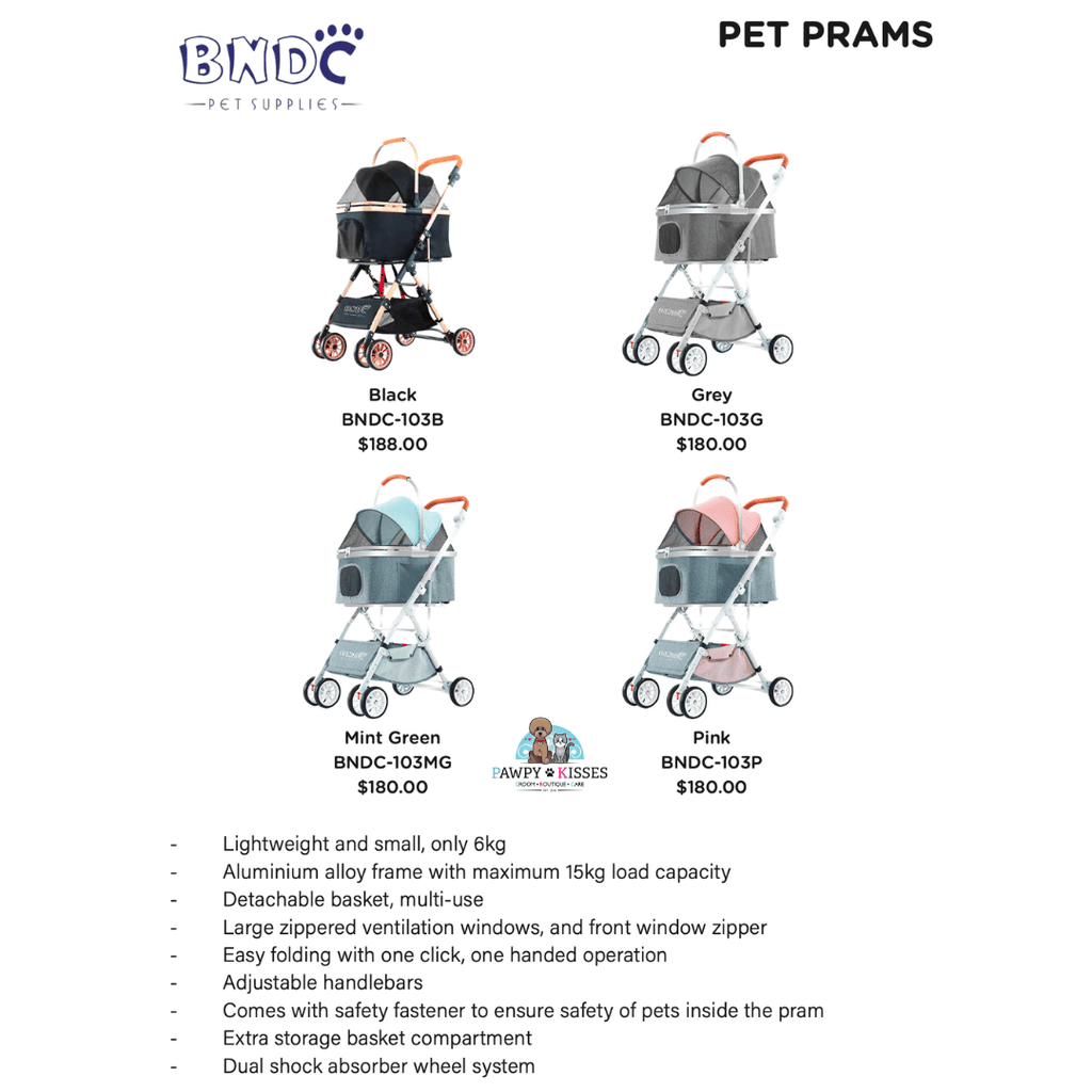 BNDC Pet Stroller 103 (Grey) For Dogs & Cats