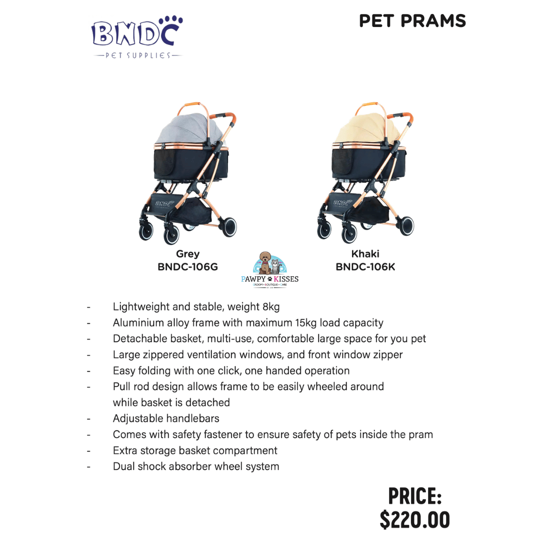 BNDC Pet Stroller 106 (Khaki) For Dogs & Cats