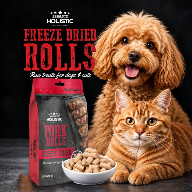Absolute Holistic Freeze Dried Raw Treats for Cats & Dogs - Pork Rolls (60g)