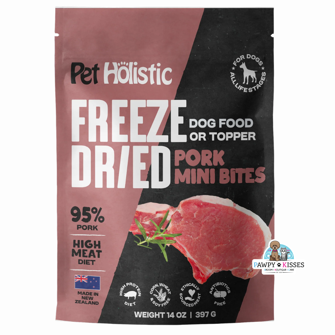 Pet Holistic Freeze Dried Pork Mini Bites dog food or topper 397g/14oz
