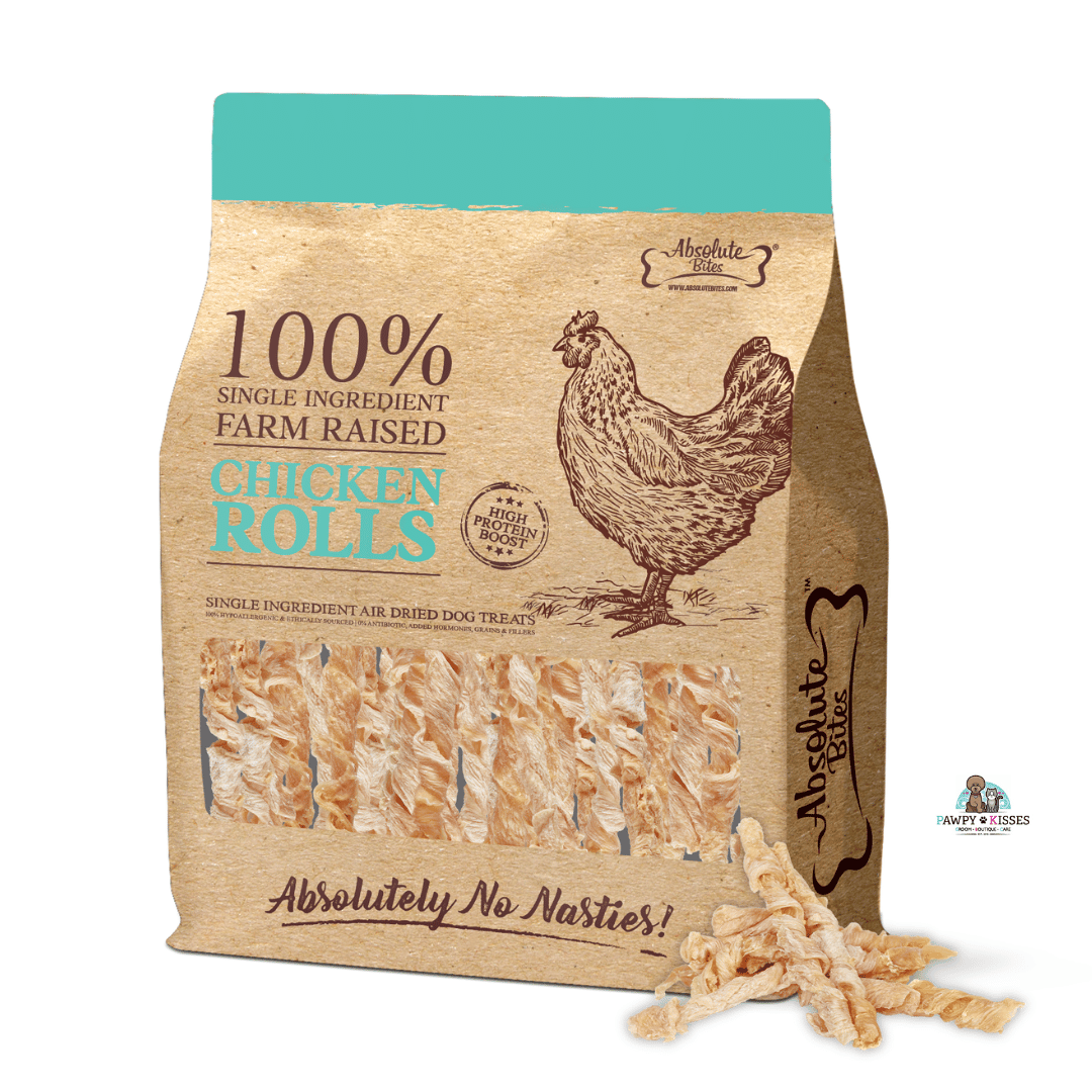 Absolute Bites Single Ingredient Air Dried Treats for Dogs - Chicken Rolls (300g) *NEW*