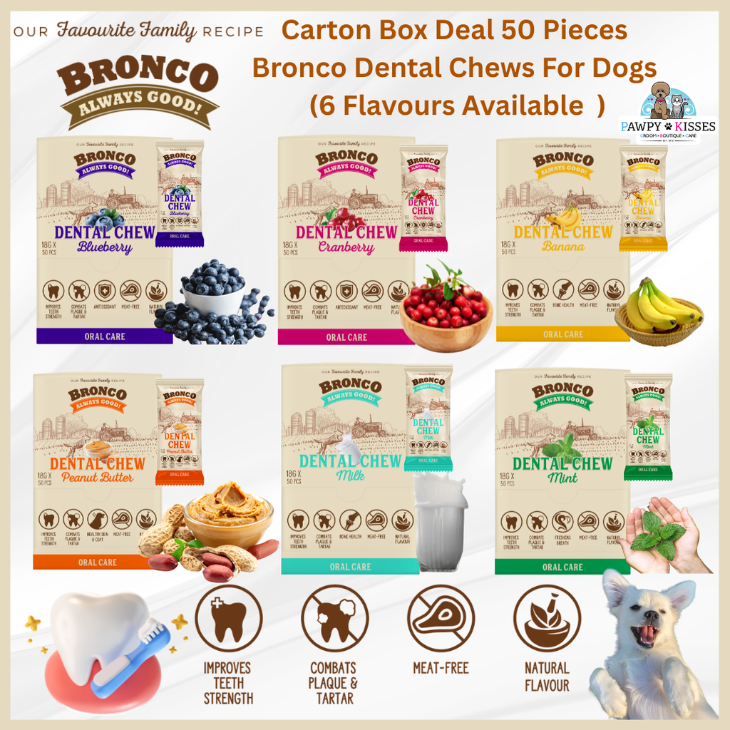 [Carton Box Deal] Bronco Dental Chew 18g x 50 Pieces - 6 Flavours