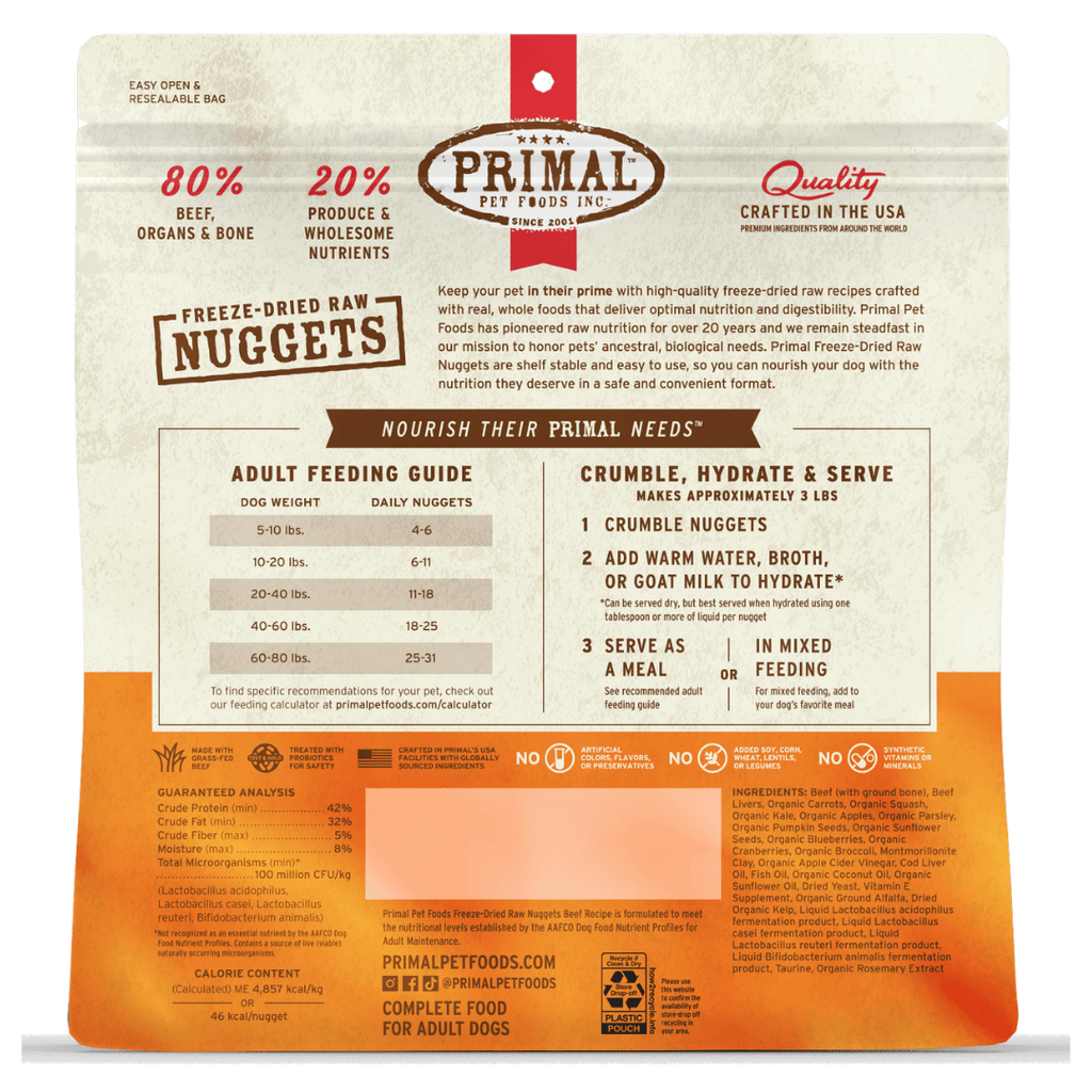 Primal Dog Freeze Dried Raw Nuggets Beef 14oz