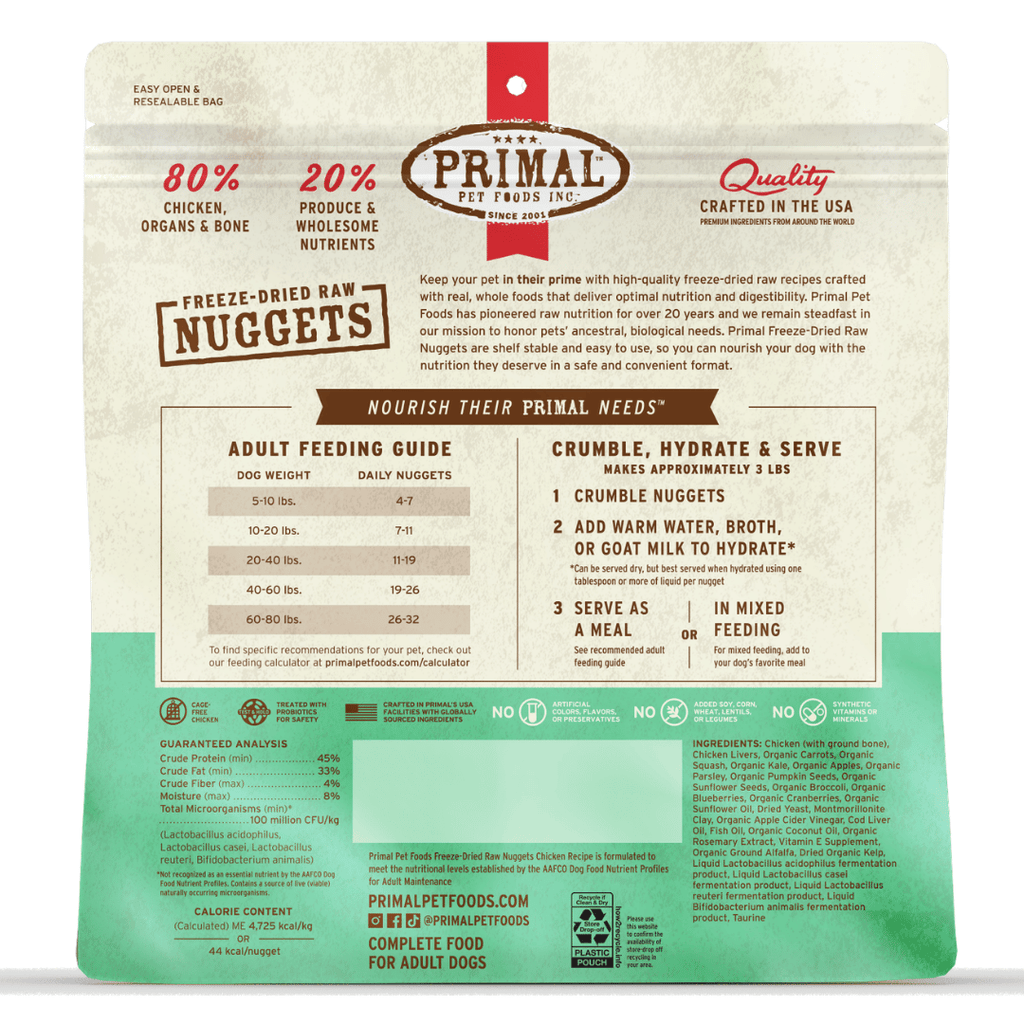 Primal Dog Freeze Dried Raw Nuggets Chicken 14oz