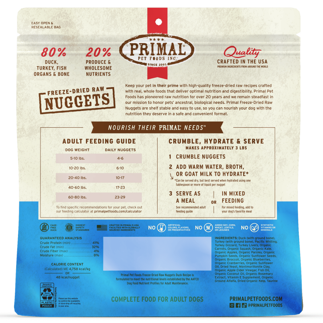 Primal Dog Freeze Dried Raw Nuggets Duck 14oz