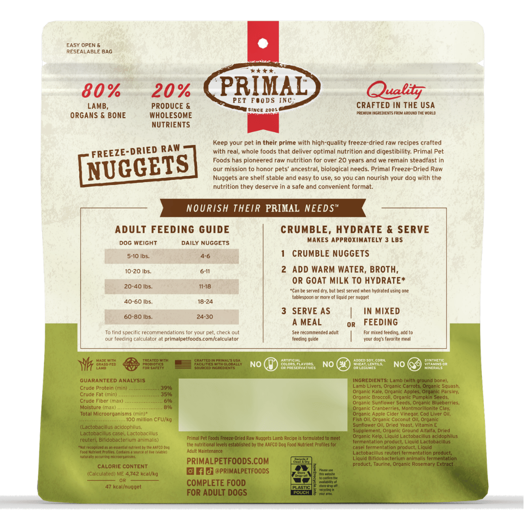 Primal Dog Freeze Dried Raw Nuggets Lamb 14oz