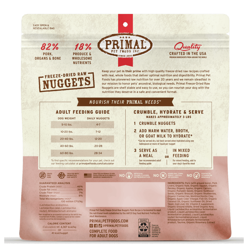 Primal Dog Freeze Dried Raw Nuggets Pork 14oz