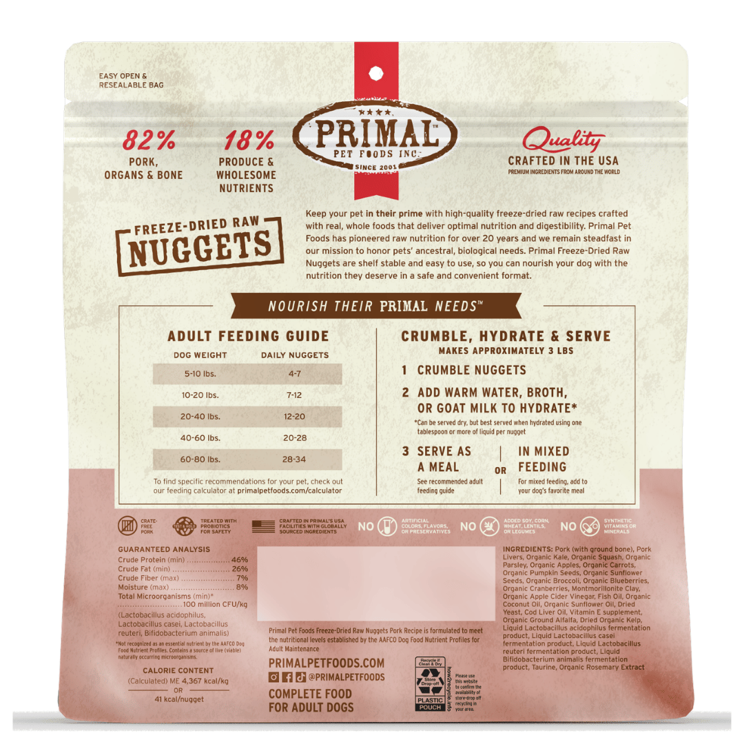 Primal Dog Freeze Dried Raw Nuggets Pork 14oz