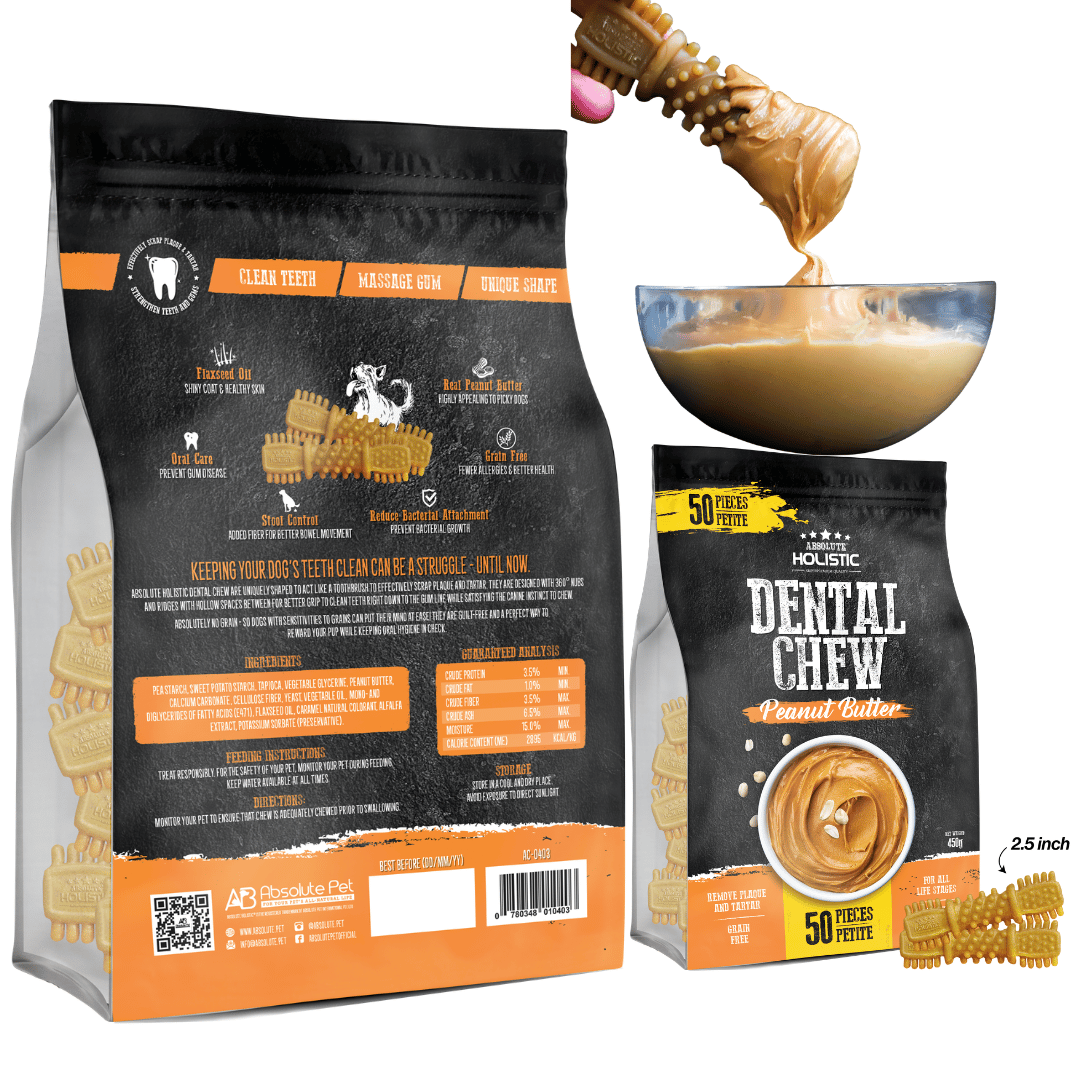 Absolute Holistic Peanut Butter Dog Dental Chew Jumbo Pack 450g (Petite - 50PCS)