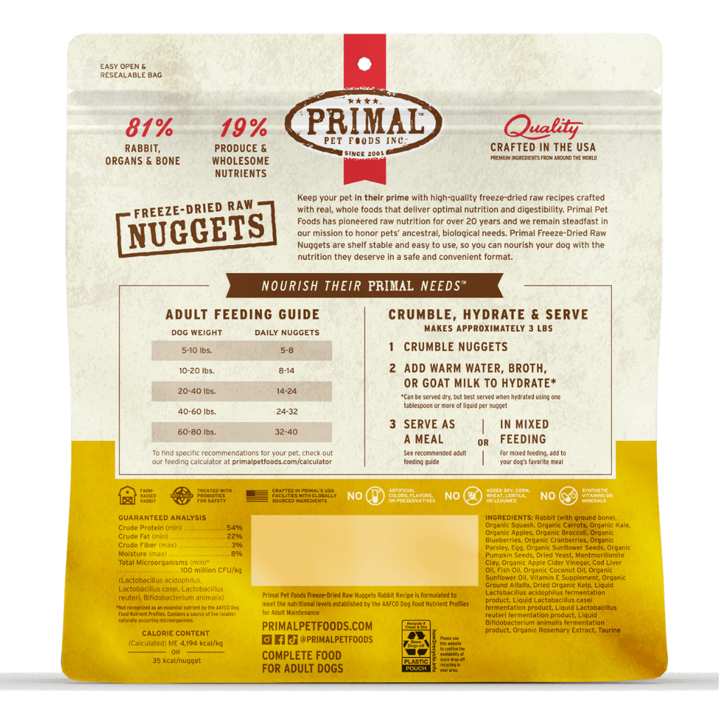 Primal Dog Freeze Dried Raw Nuggets Rabbit 14oz