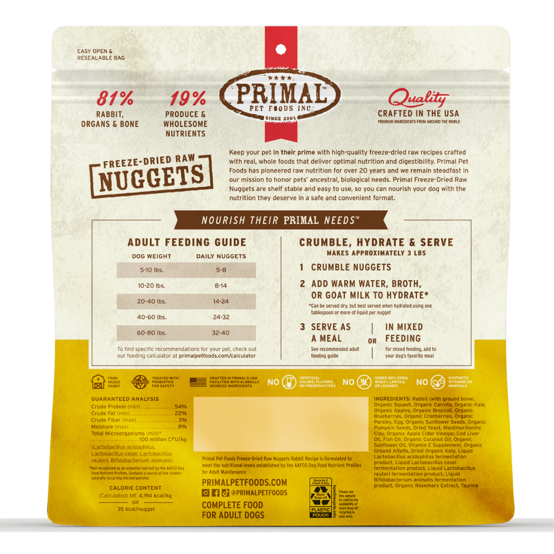 Primal Dog Freeze Dried Raw Nuggets Rabbit 14oz