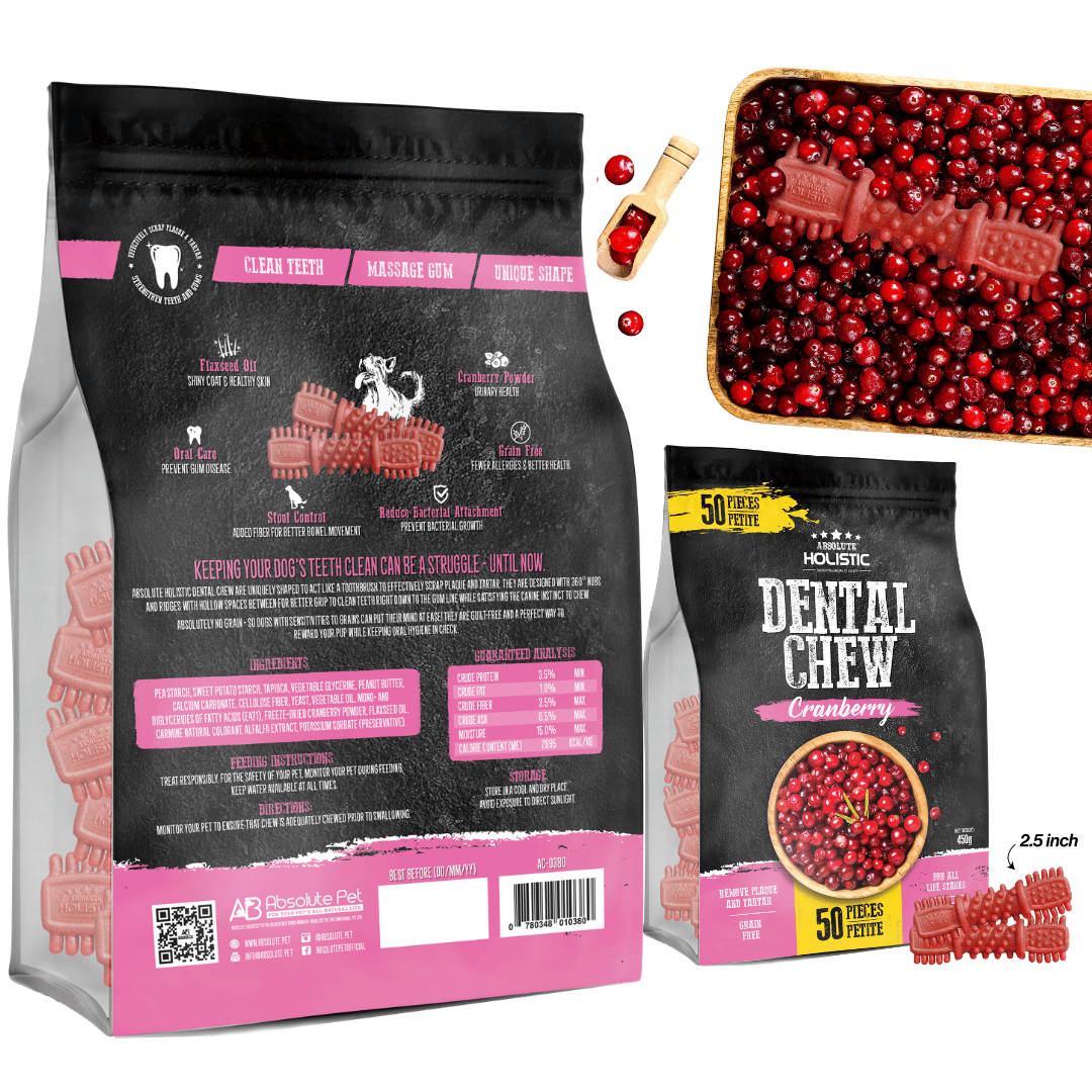 Absolute Holistic Cranberry Dog Dental Chew Jumbo Pack 450g (Petite - 50PCS)