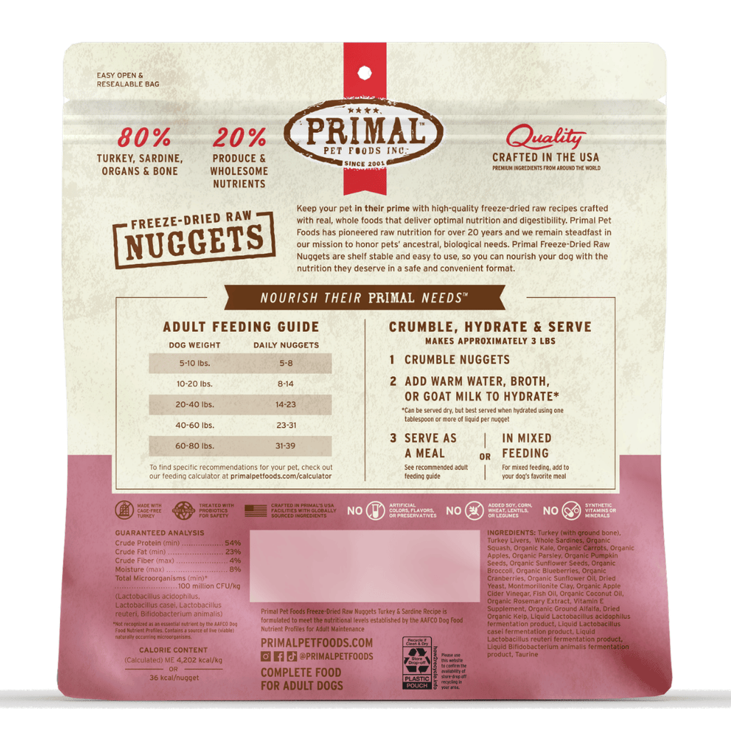 Primal Dog Freeze Dried Raw Nuggets Turkey &  Sardine 14oz