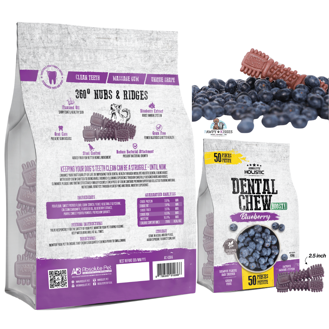 Absolute Holistic Boost! Blueberry Dog Dental Chew Jumbo Pack 450g (Petite - 50PCS)