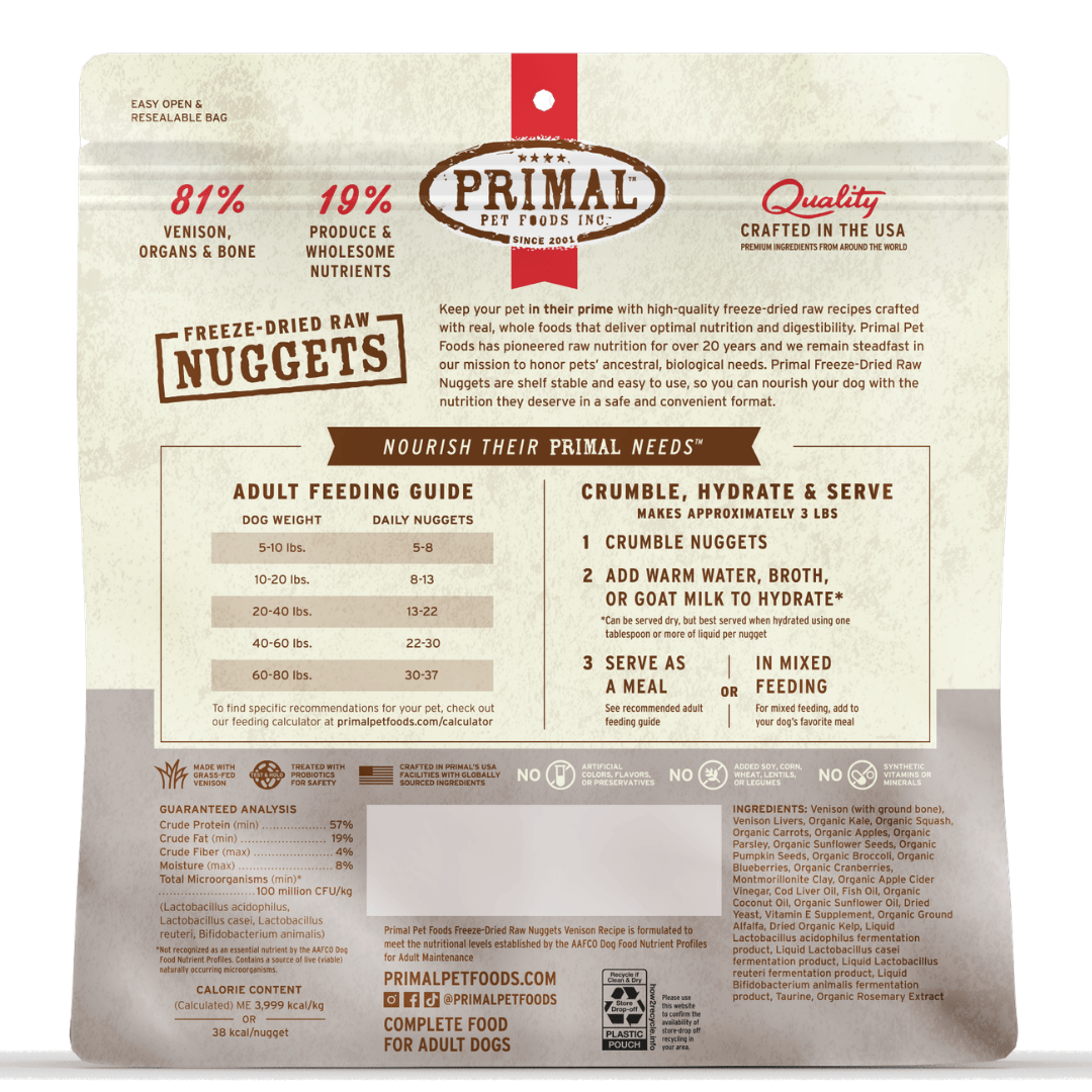 Primal Dog Freeze Dried Raw Nuggets Venison 14oz
