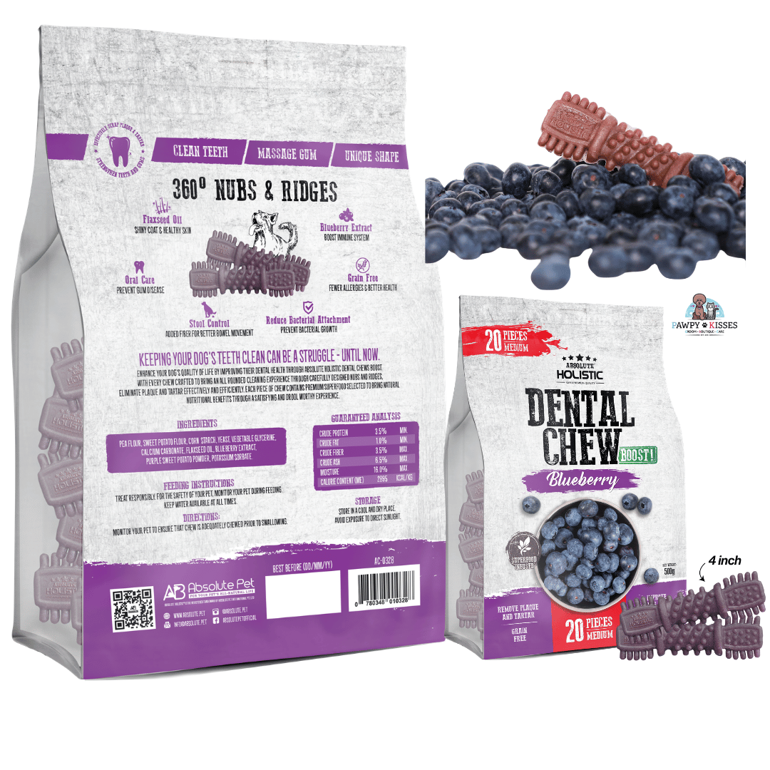 Absolute Holistic Boost! Blueberry Dog Dental Chew Jumbo Pack 500g (Medium 4 Inch - 20PCS)