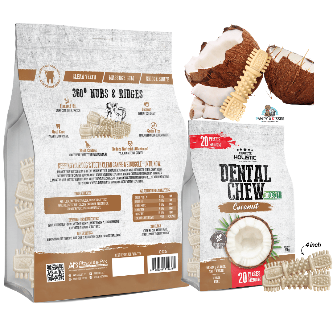Absolute Holistic Boost! Coconut Dog Dental Chew Jumbo Pack 500g (Medium 4 Inch - 20PCS)