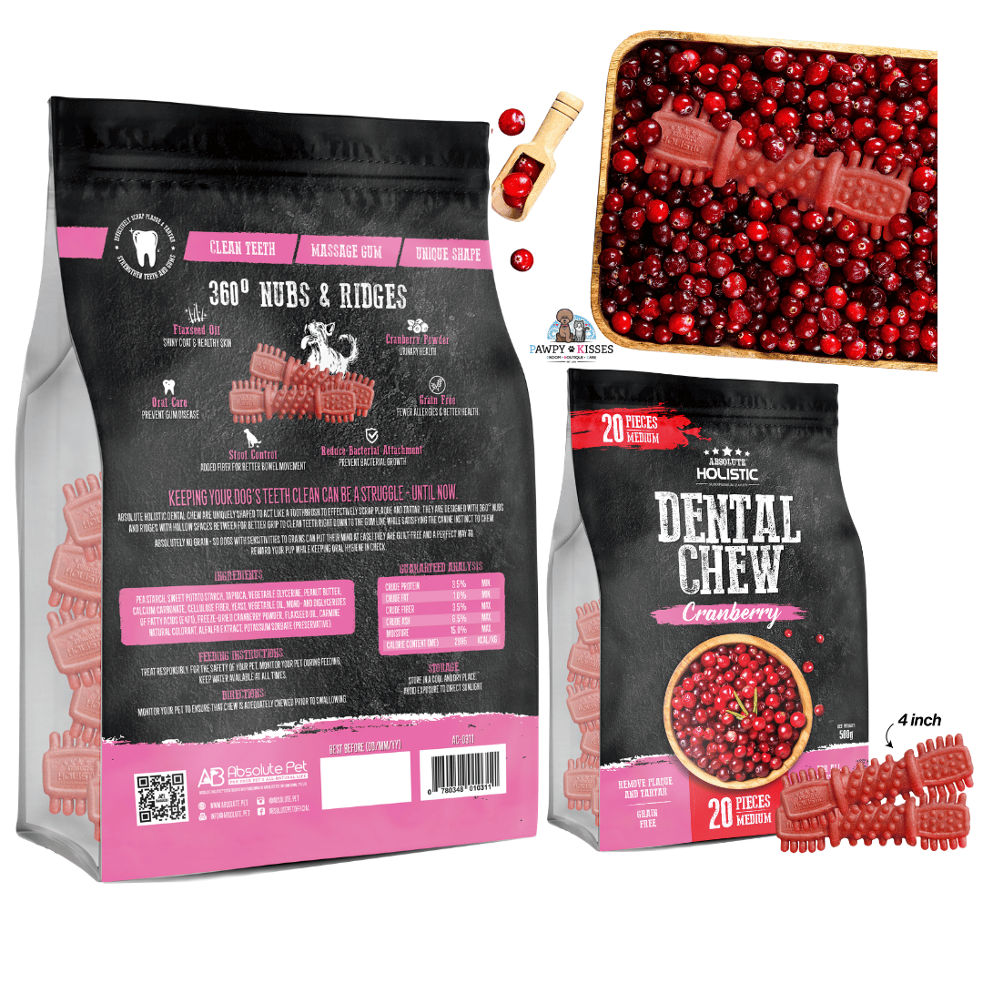 Absolute Holistic Cranberry Dog Dental Chew Jumbo Pack 500g (Medium 4 Inch - 20PCS)