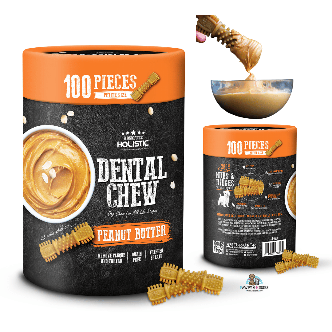 Absolute Holistic Dental Chew Value Tub for Dogs - Peanut Butter | Petite 2.5 Inch - 100PCS (900G)
