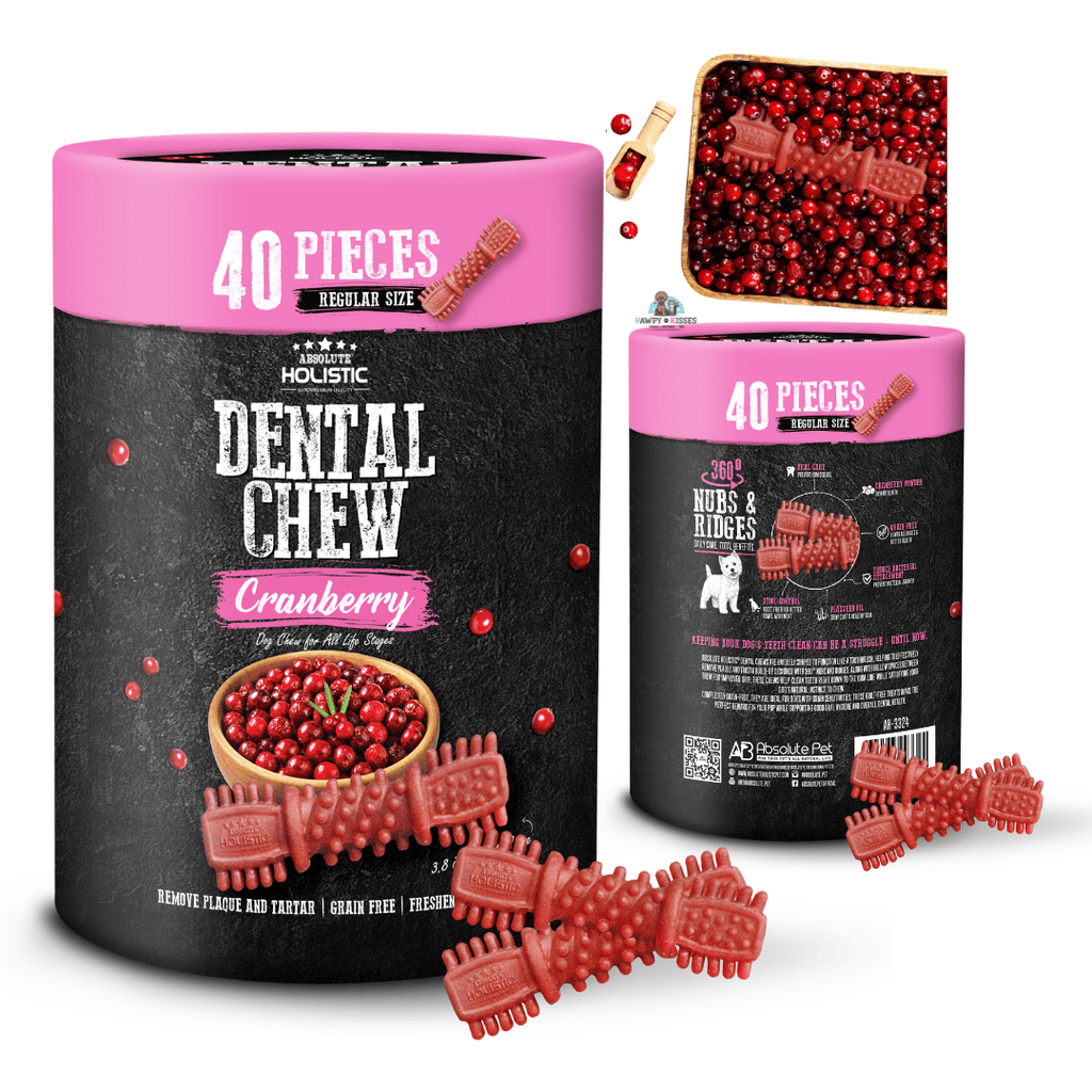 Absolute Holistic Dental Chew Value Tub for Dogs - Cranberry | Regular 3.8 Inch - 40PCS (1KG)