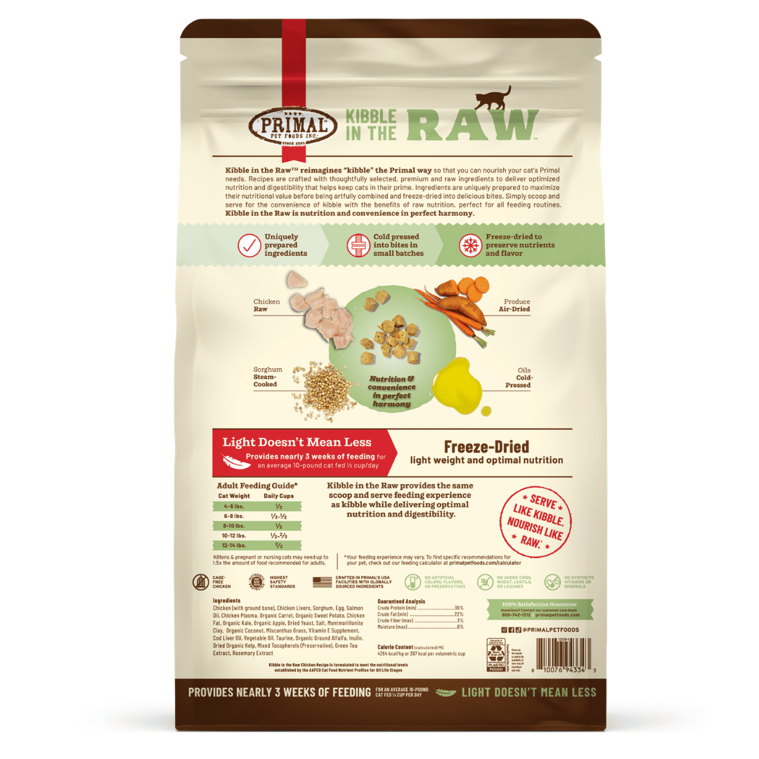 Primal Cat Kibble in the Raw Freeze Dried Chicken 1.5lbs
