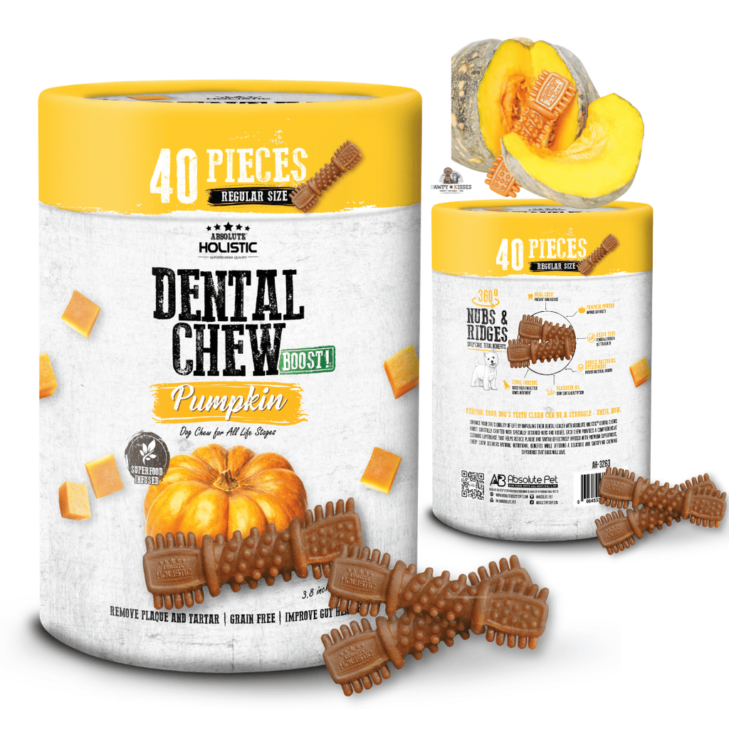 Absolute Holistic BOOST! Dental Chew Value Tub for Dogs - Pumpkin | Regular 3.8 Inch - 40PCS (1KG)