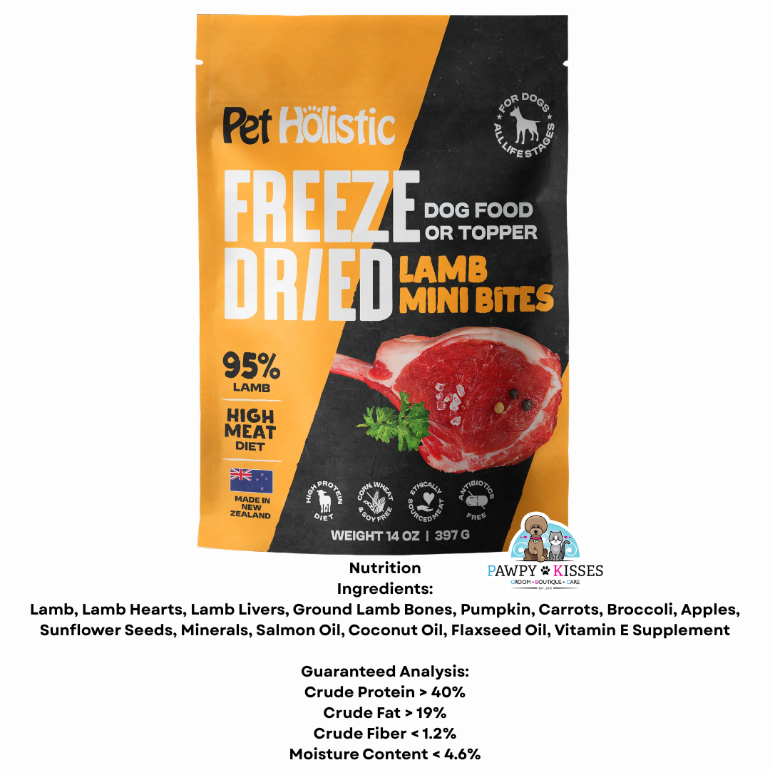 Pet Holistic Freeze Dried Lamb Mini Bites dog food or topper 397g/14oz