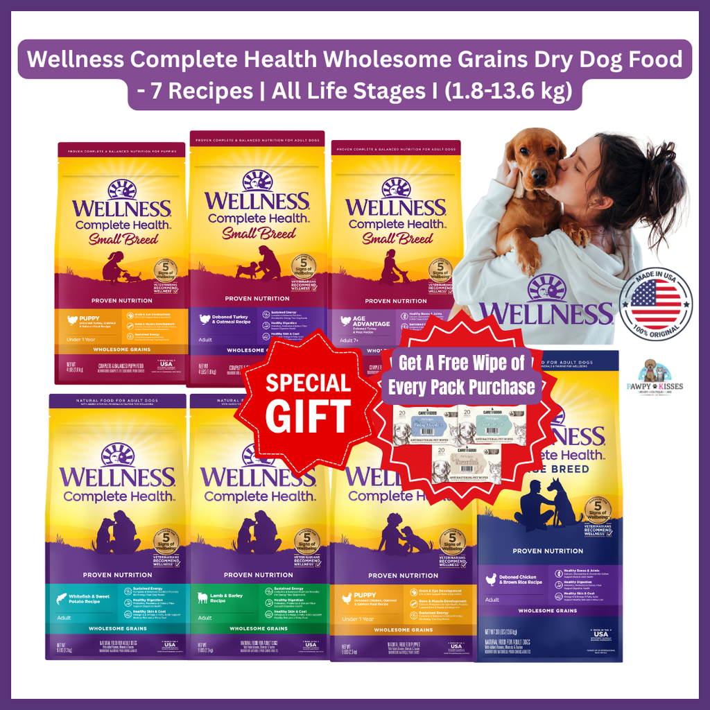 [FREE WIPE + 20%OFF] Wellness Complete Health Wholesome Grains Dry Dog Food - 7 Recipes | All Life Stages I Pawpy Kisses