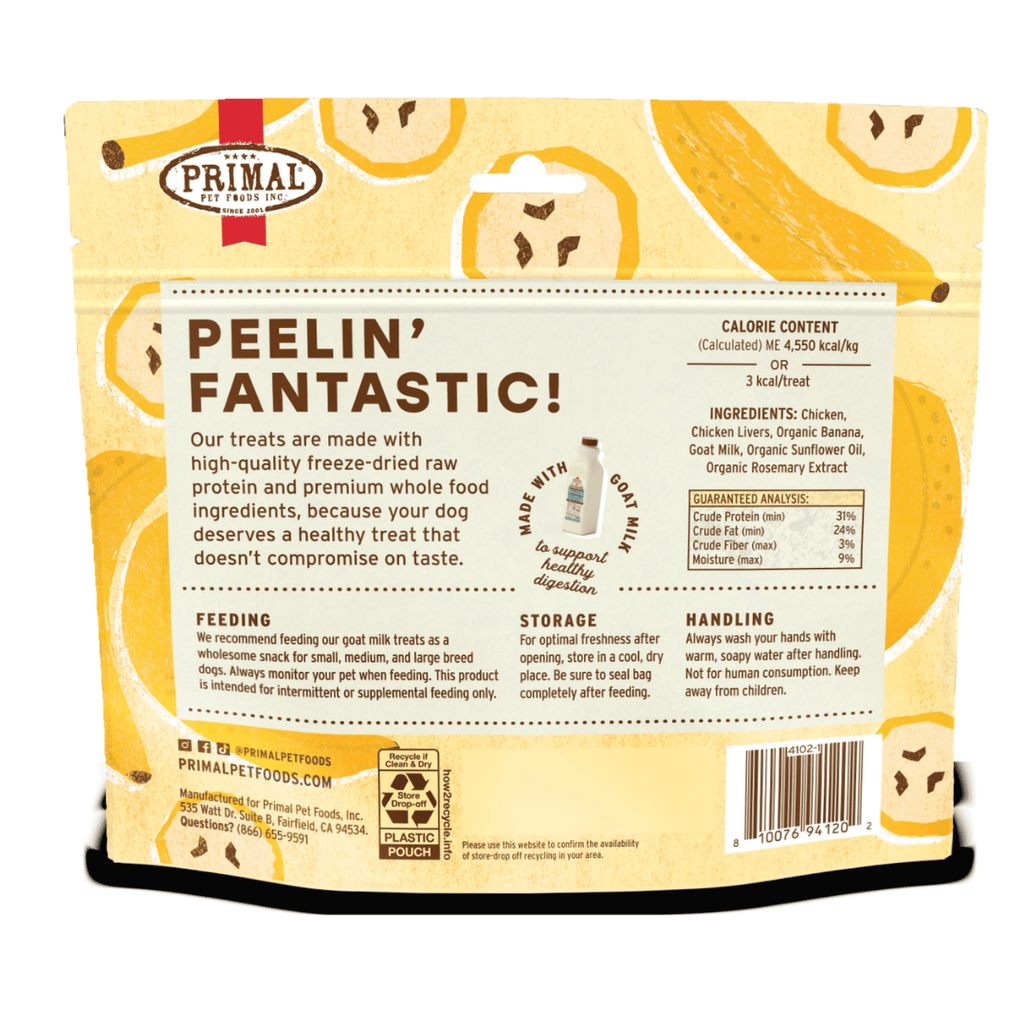 Primal Dog Freeze Dried Raw Treats Peelin' Fantastic - Banana 2oz