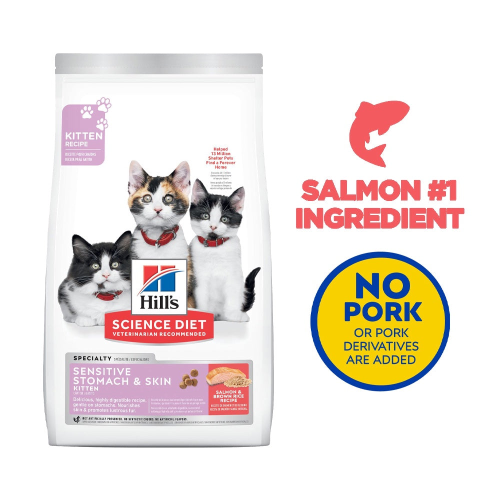 Hills Science Diet Sensitive Stomach & Skin Dry Cat Food For KITTEN Salmon & Brown Rice Recipe 3.5lbs 608506