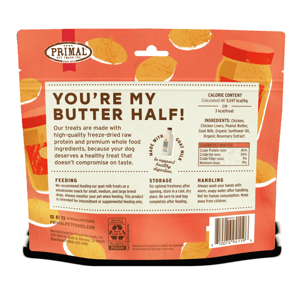 Primal Dog Freeze Dried Raw Treats You're My Butter Half - Peanut Butter 2oz