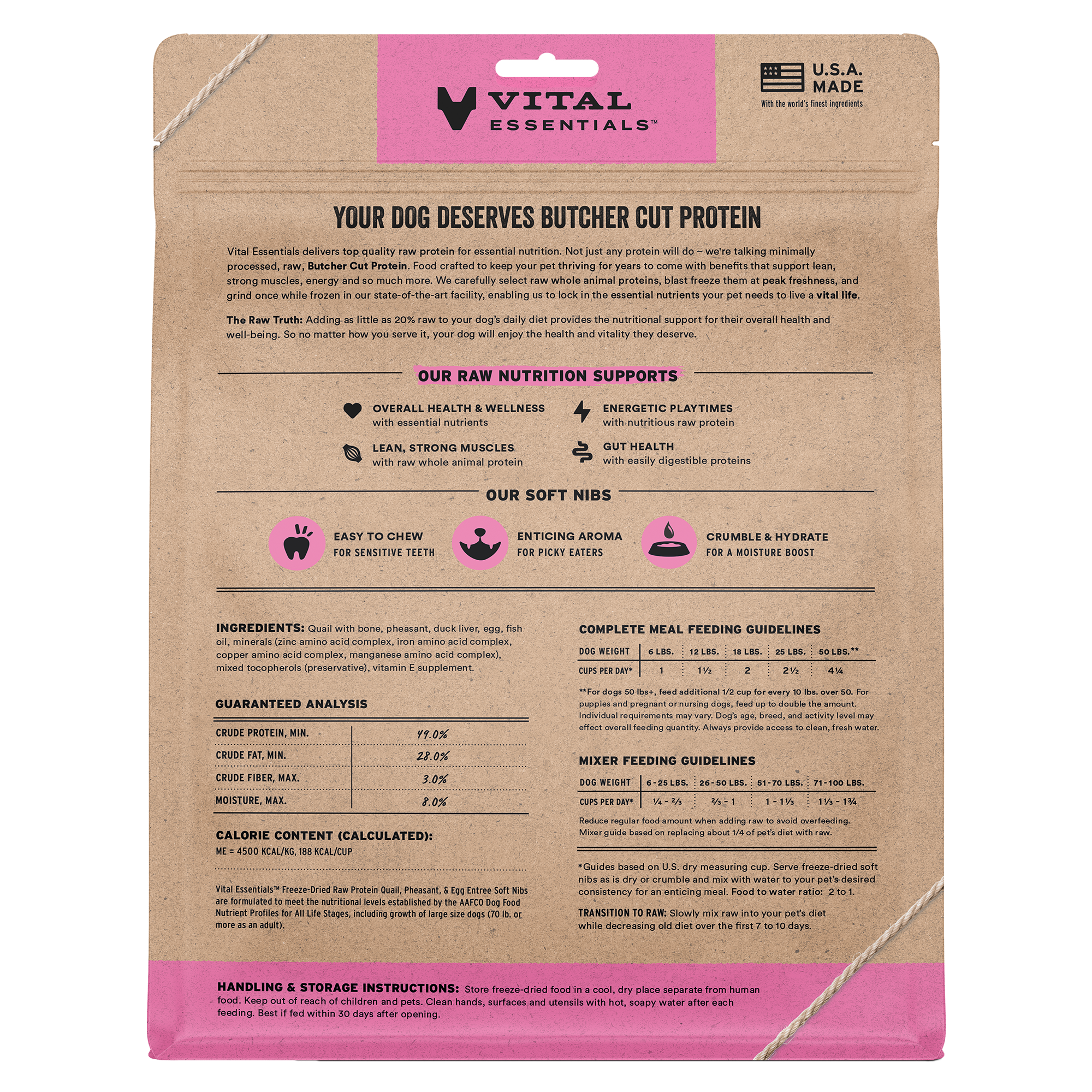 Vital Essentials Freeze-Dried Raw Quail, Pheasant, Egg Entree & Mixer Dog Food Soft Nibs, 14 oz