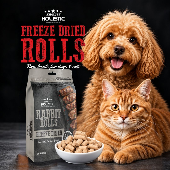 Absolute Holistic Freeze Dried Raw Treats for Cats & Dogs - Rabbit Rolls (60g)