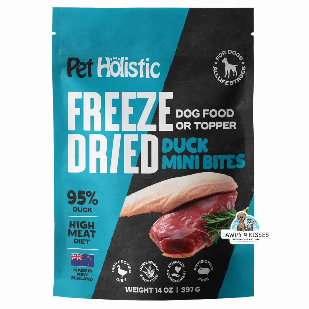 Pet Holistic Freeze Dried Duck Mini Bites dog food or topper 397g/14oz