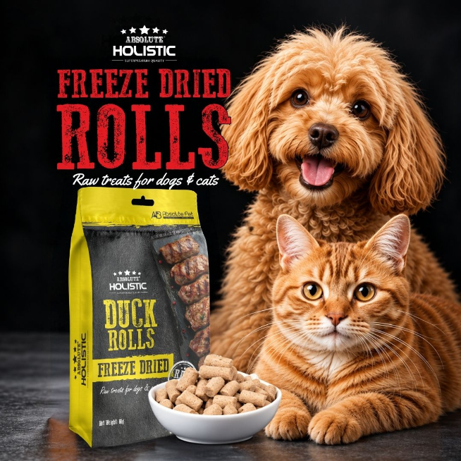 Absolute Holistic Freeze Dried Raw Treats for Cats & Dogs - Duck Rolls (60g)