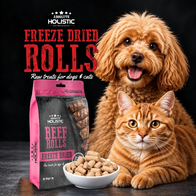 Absolute Holistic Freeze Dried Raw Treats for Cats & Dogs - Beef Rolls (60g)