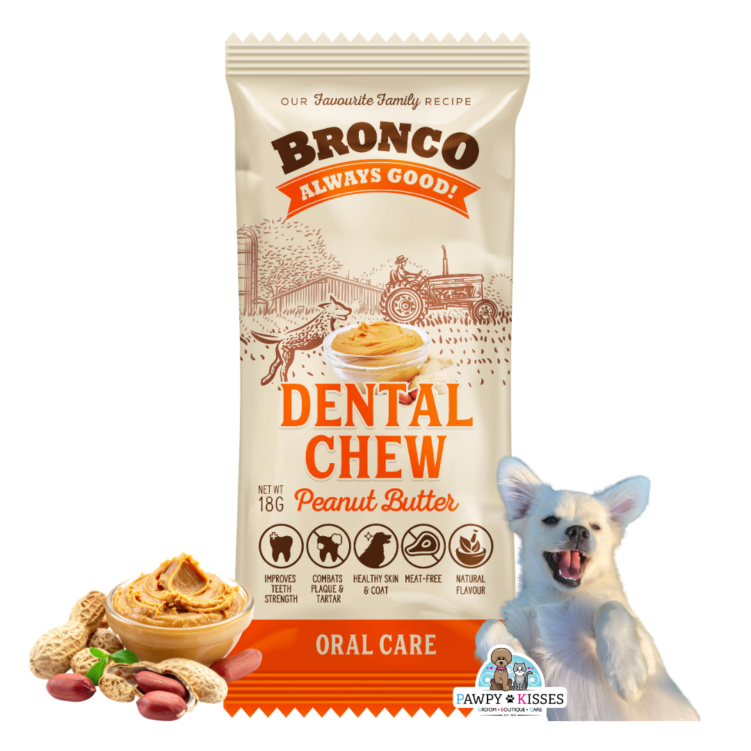 Bronco Dental Chew Peanut Butter 18g For Dogs ( Single Pack / Carton)