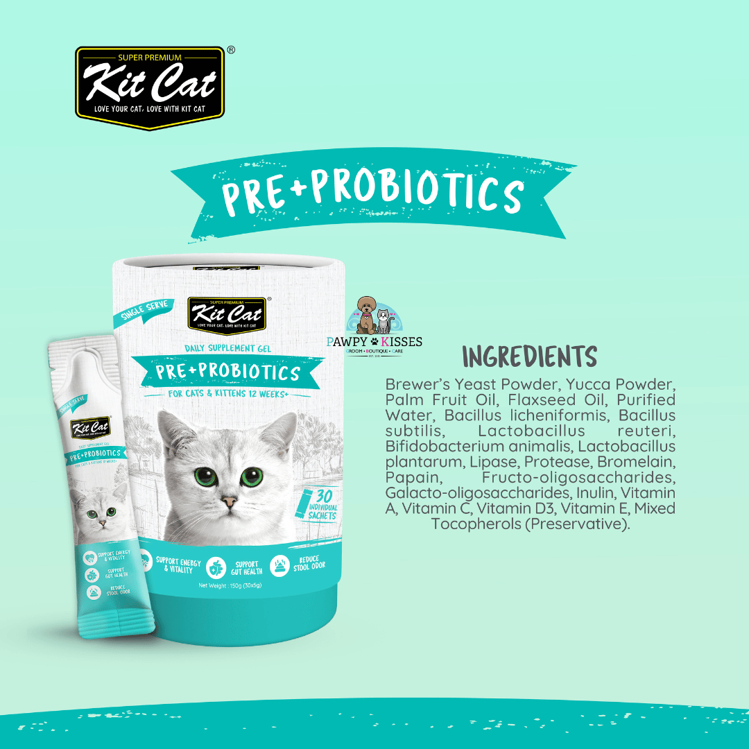 (30% OFF) Kit Cat Daily Nutritional Supplement Gel For Cats & Kittens - Pre+Probiotic Care (Tub) | (5g x 30 sticks)