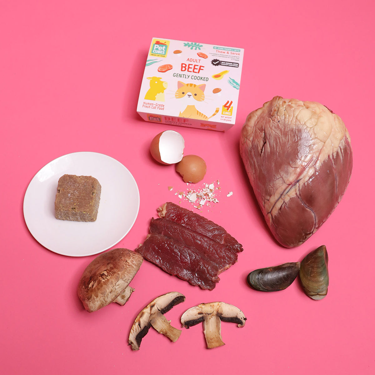 [SMOOTH] PetCubes Gently Cooked Frozen Cat Food - Beef 1.28 KG (2 Variants)