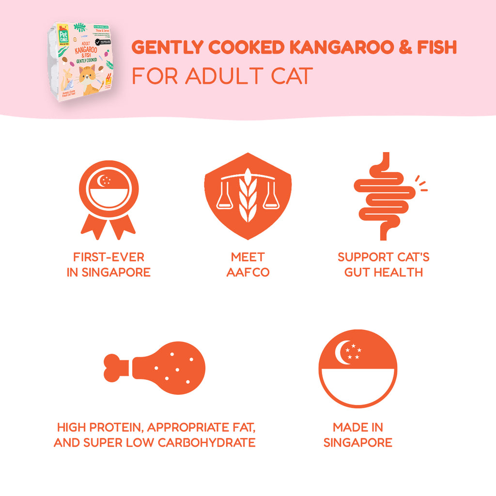 [SMOOTH] PetCubes Gently Cooked Frozen Cat Food -SMOOTH Kangaroo & Fish 1.28 KG