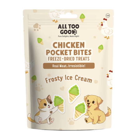 ATG-109   All Too Good Chicken Pocket Bites Freeze-Dried Treats Frosty Ice Cream 60g For Dogs & Cats