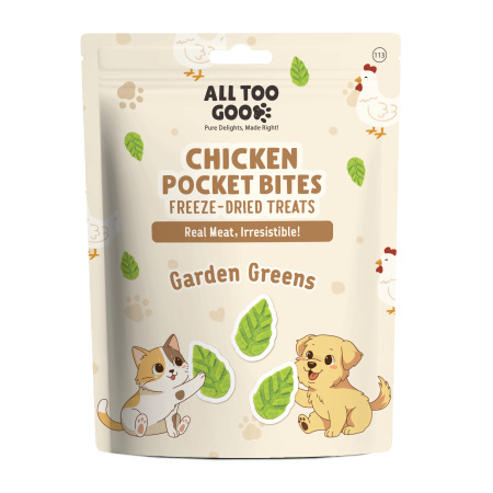 All Too Good Chicken Pocket Bites Freeze-Dried Treats Garden Greens 24g For Dogs & Cats