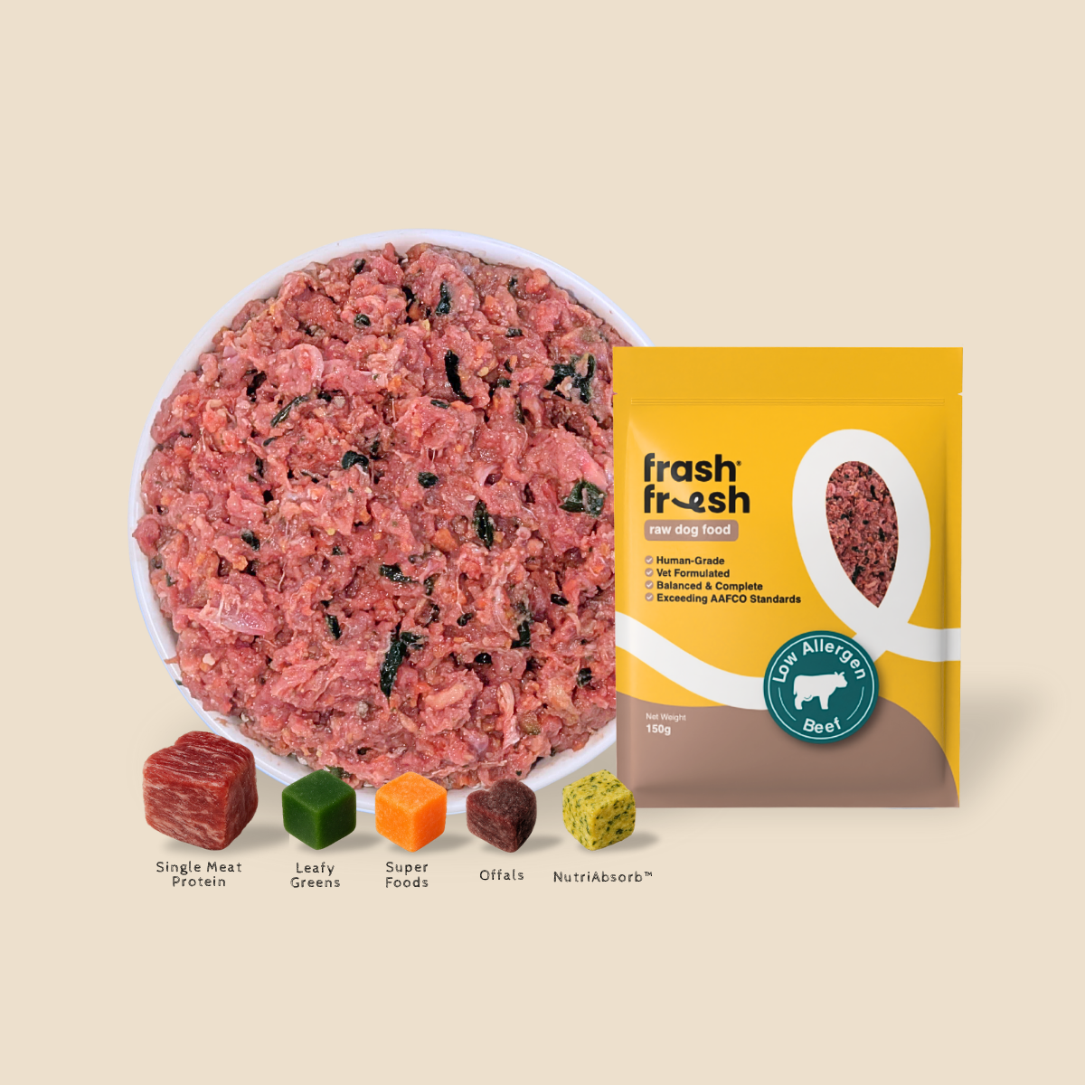 Frash Fresh Raw Dog Food with NutriAbsorb™ (Low-Allergen Beef) 2.25kg