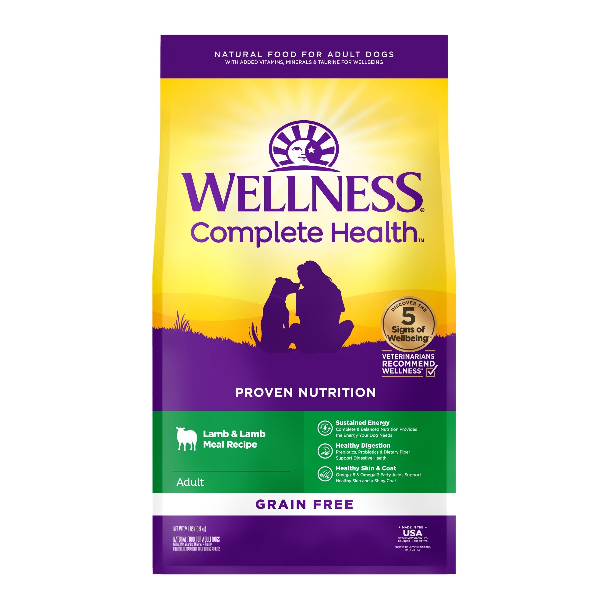 [FREE WIPE + 20% OFF] Wellness Complete Health Grain Free Lamb & Lamb Meal Recipe Dry Dog Food [Wt: 24 lb]