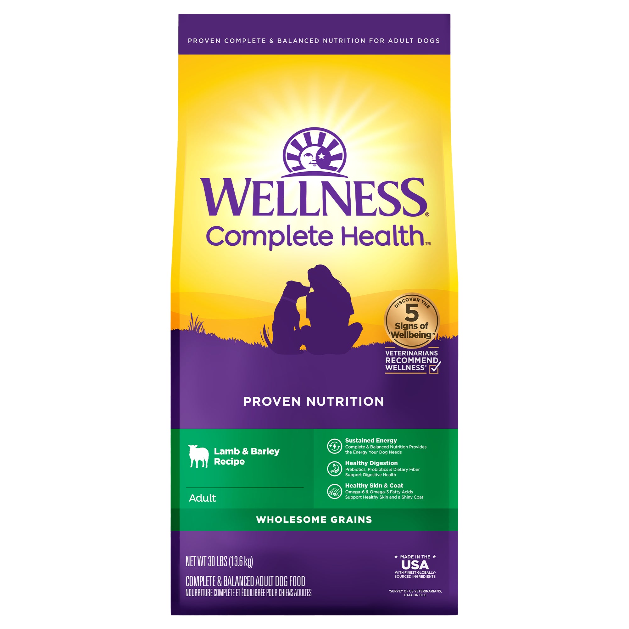 [FREE WIPE + 20% OFF] Wellness Complete Health Lamb & Barley Recipe Dry Dog Food [Weight: 5 lb / 30 lb]